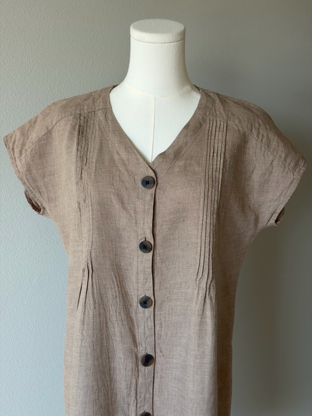 J. Jill Button Down Mini Linen Dress in Beige Neutral Tone / Boho Minimalist-XS - Picture 3 of 15